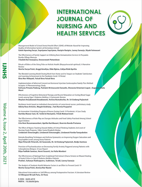					View Vol. 4 No. 2 (2021): International Journal of Nursing and Health Services (IJHNS)
				