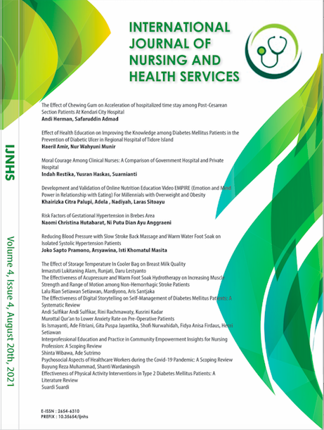					View Vol. 4 No. 4 (2021): International Journal of Nursing and Health Services (IJHNS)
				